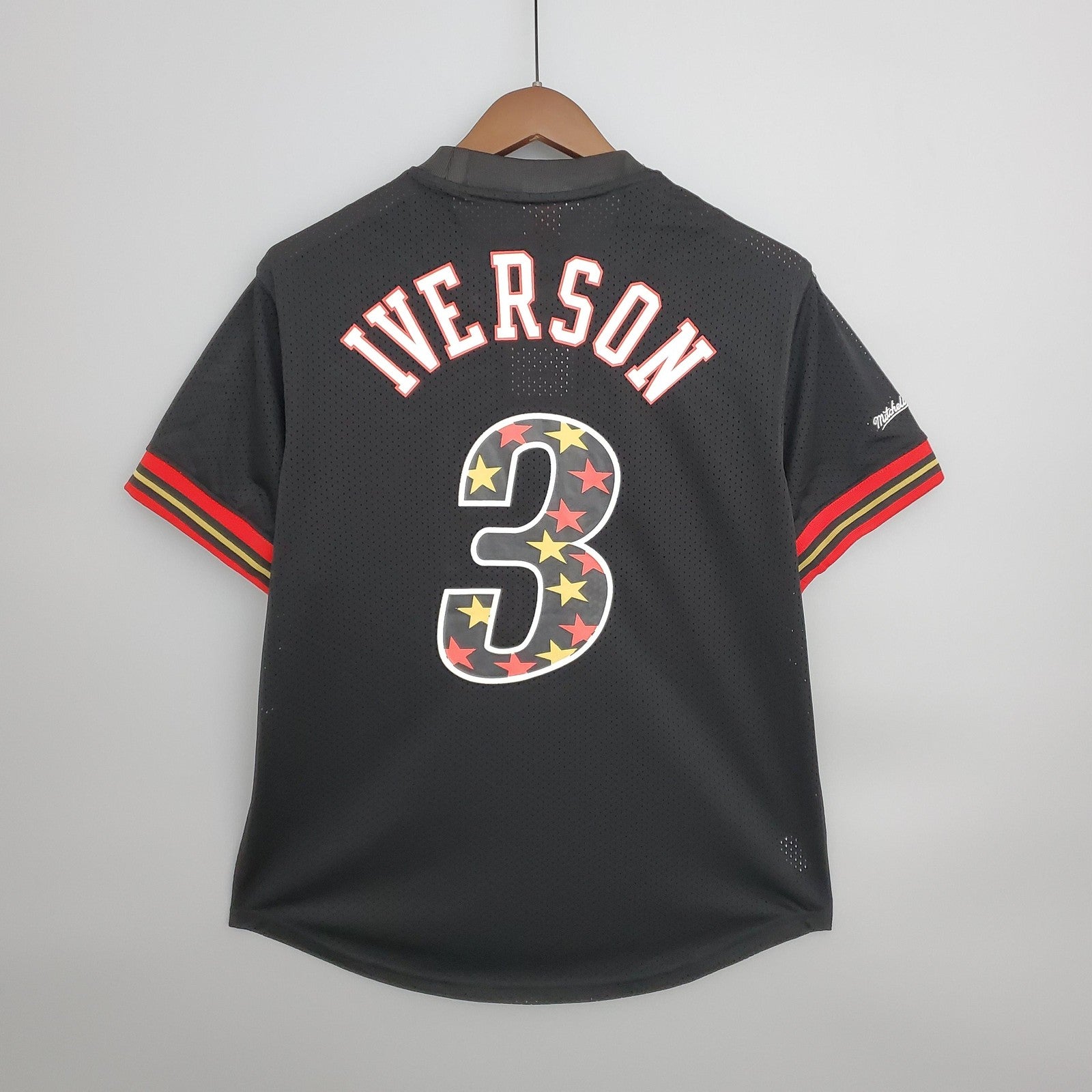 Mitchellness 76ers Black No 3 Iverson Retro Mesh Short Sleeve