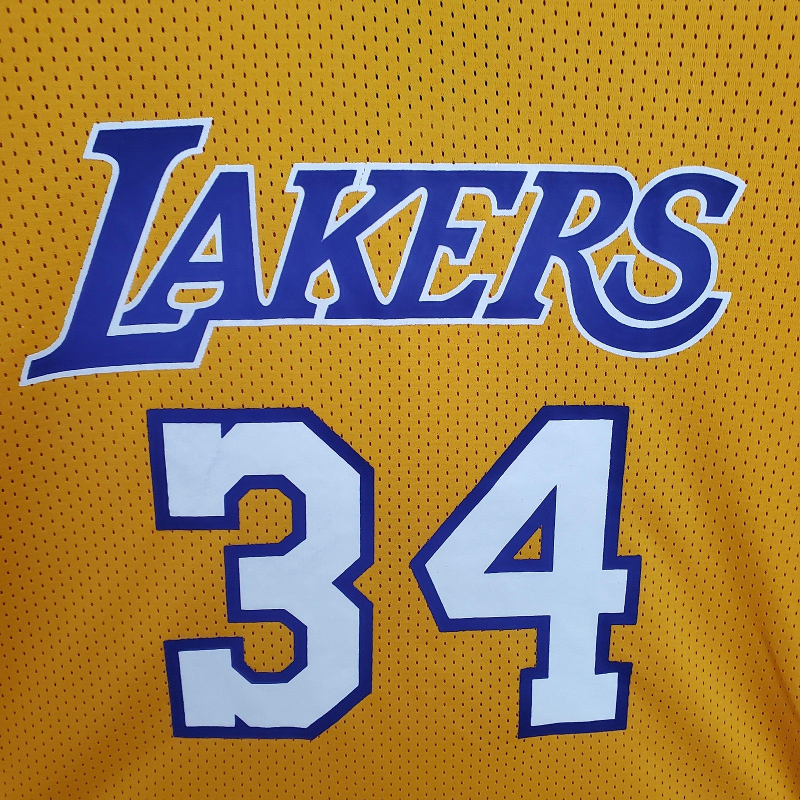 Mitchellness Lakers Yellow No 34 Oneial Retro Mesh Short Sleeve