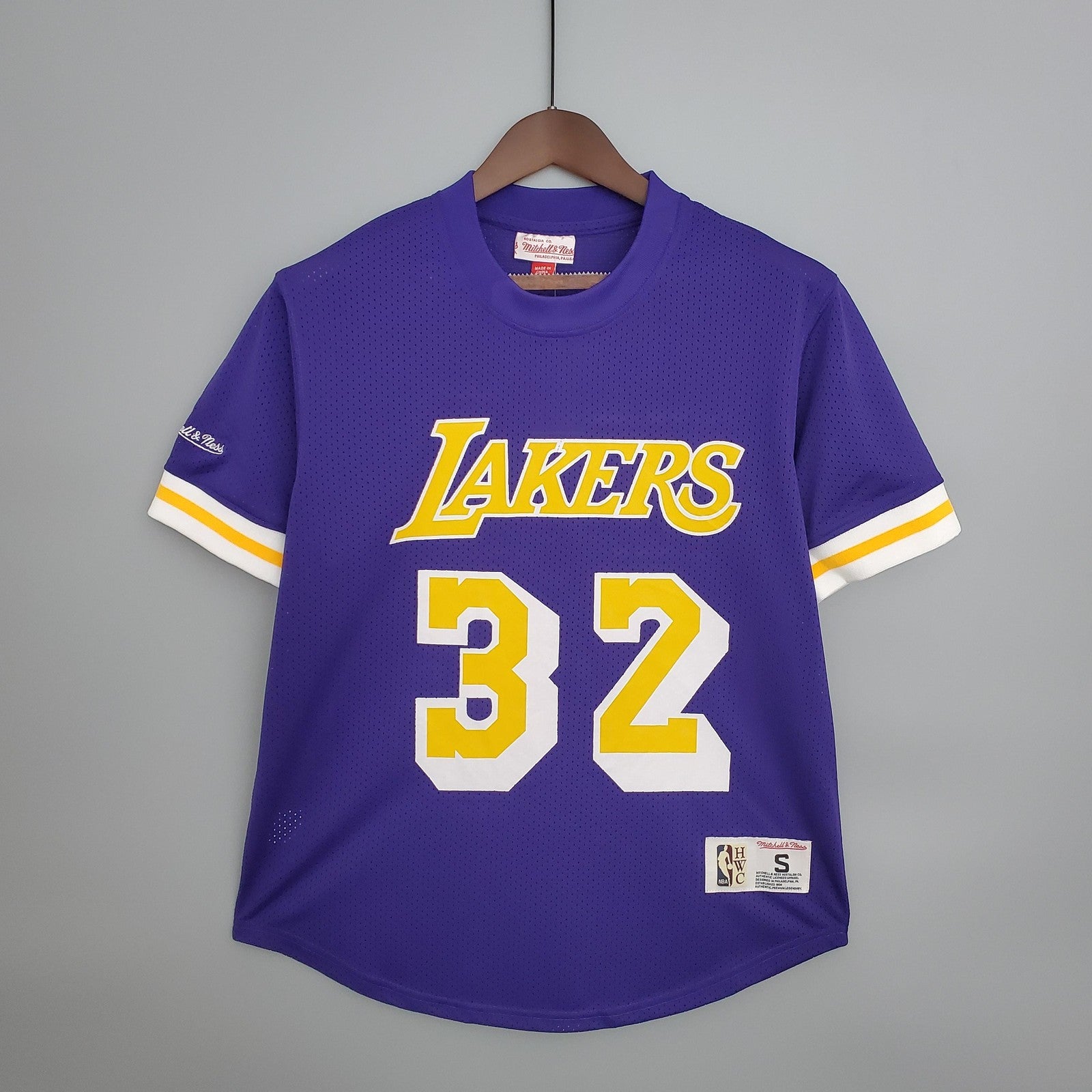 Mitchellness Lakers Purple No 32 Johnson Retro Mesh Short Sleeve