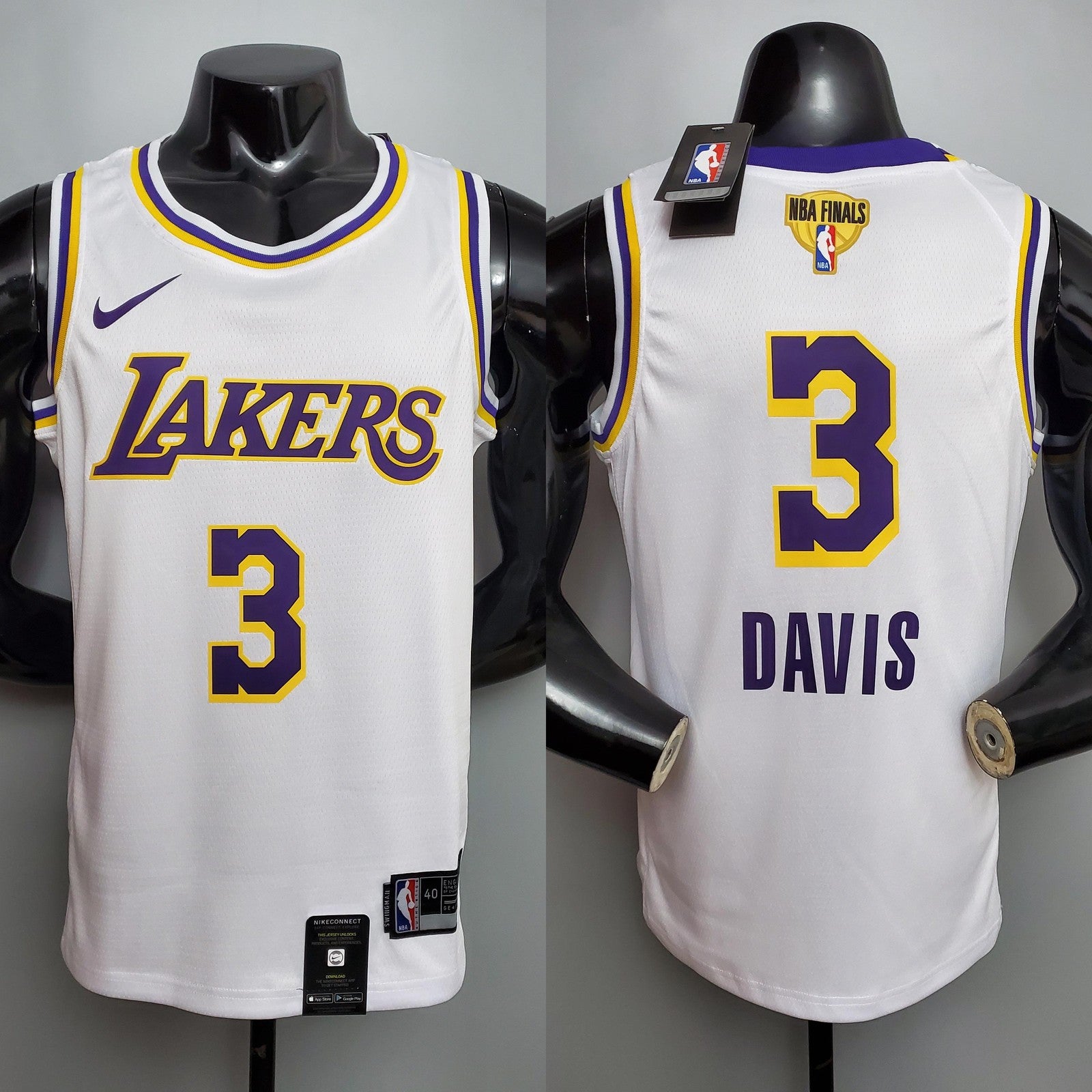 New Davis #3 Lakers Round Neck White Nba Jersey Nike Connect Recognition