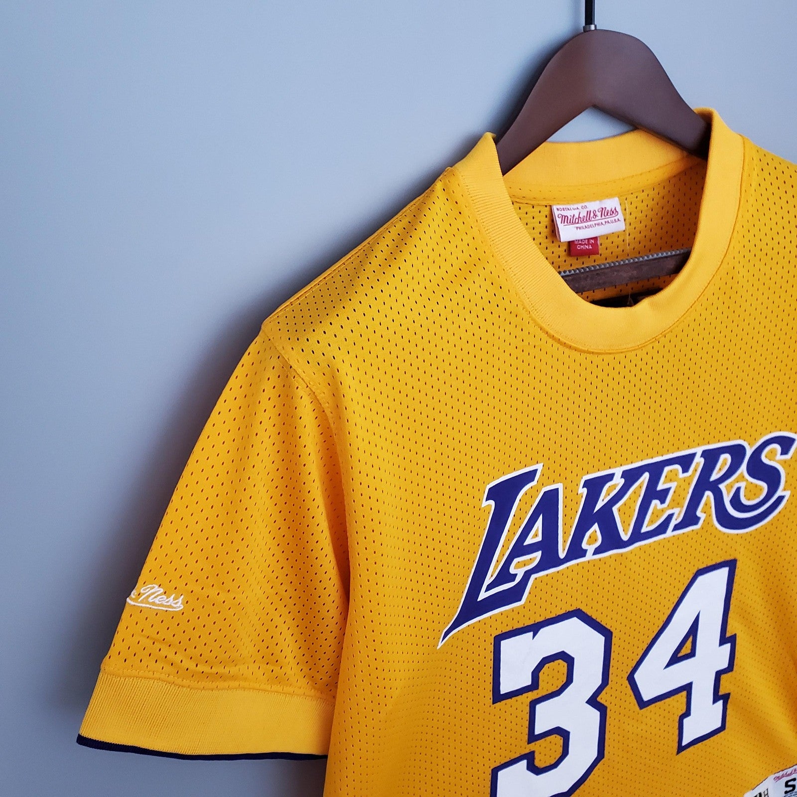 Mitchellness Lakers Yellow No 34 Oneial Retro Mesh Short Sleeve