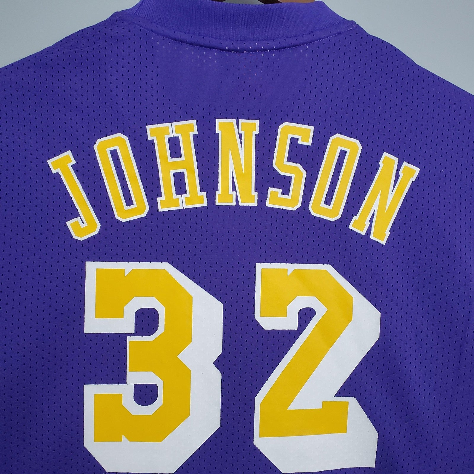 Mitchellness Lakers Purple No 32 Johnson Retro Mesh Short Sleeve