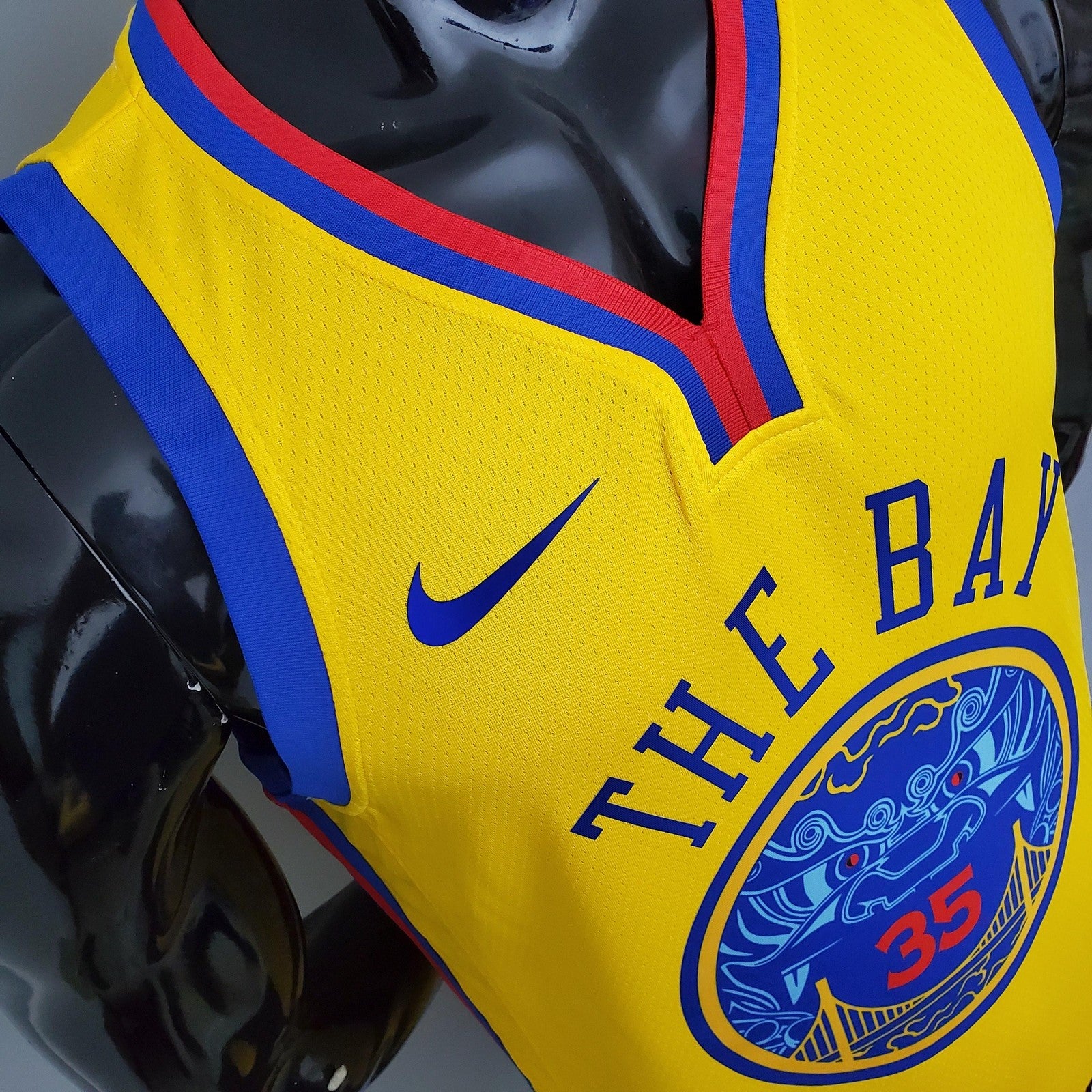 2018 Golden State Warriors Durant#35 Chinese Dragon Robe Yellow Nba Jersey