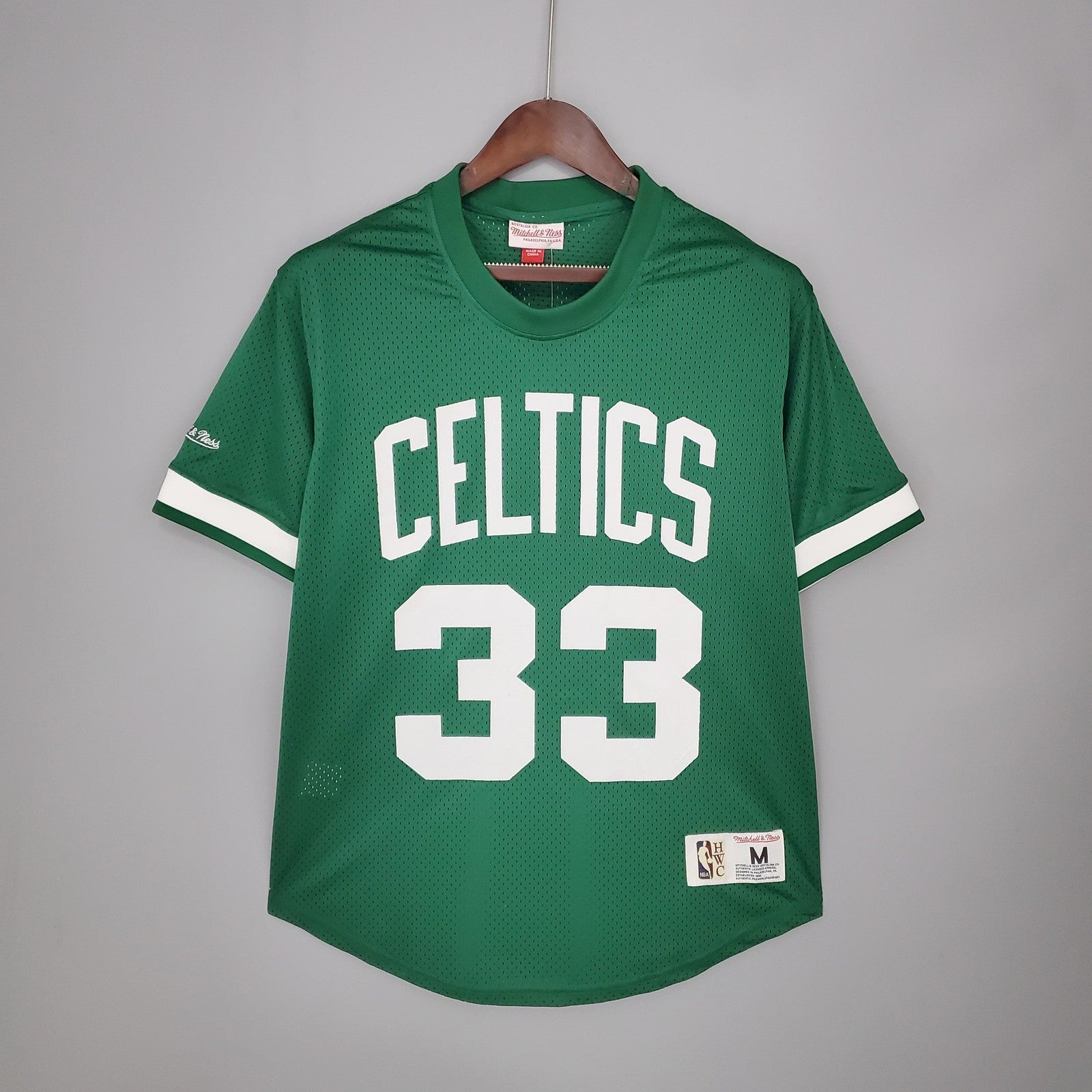 Mitchellness Celtics Green No 33 Bird Retro Mesh Short Sleeve