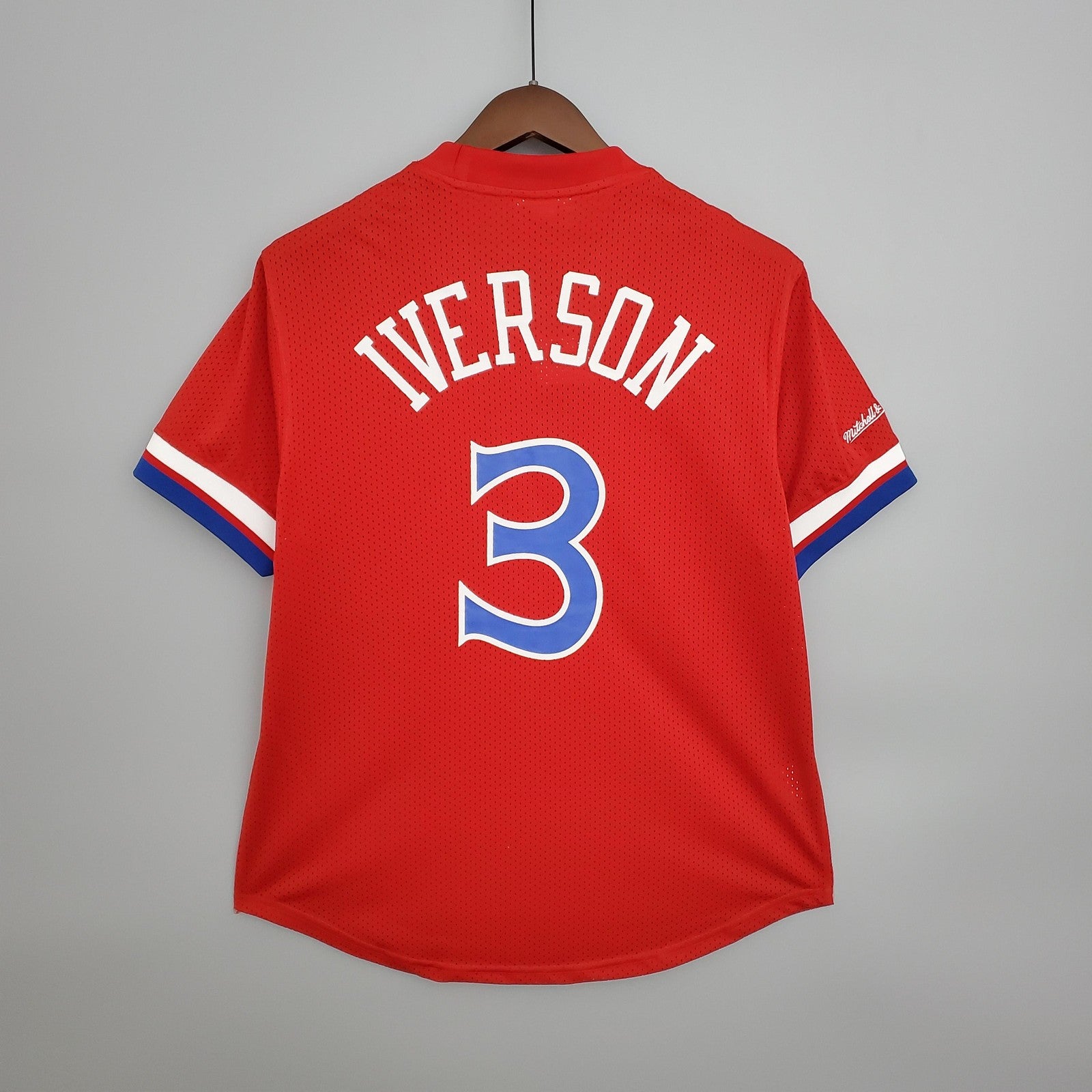 Mitchellness 76ers Red No 3 Iverson Retro Mesh Short Sleeve
