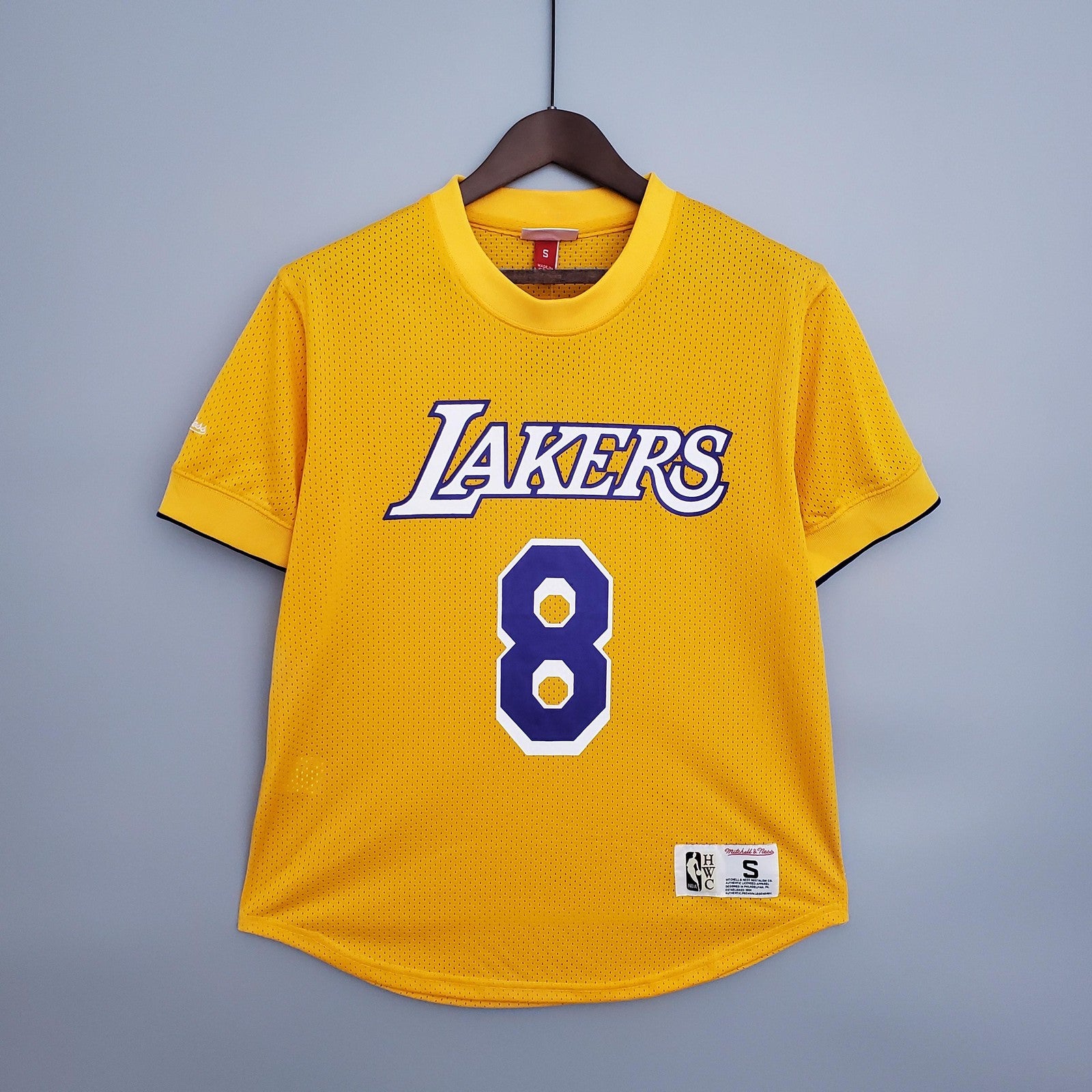 Mitchellness Lakers Yellow No 8 Bryant Retro Mesh Short Sleeve