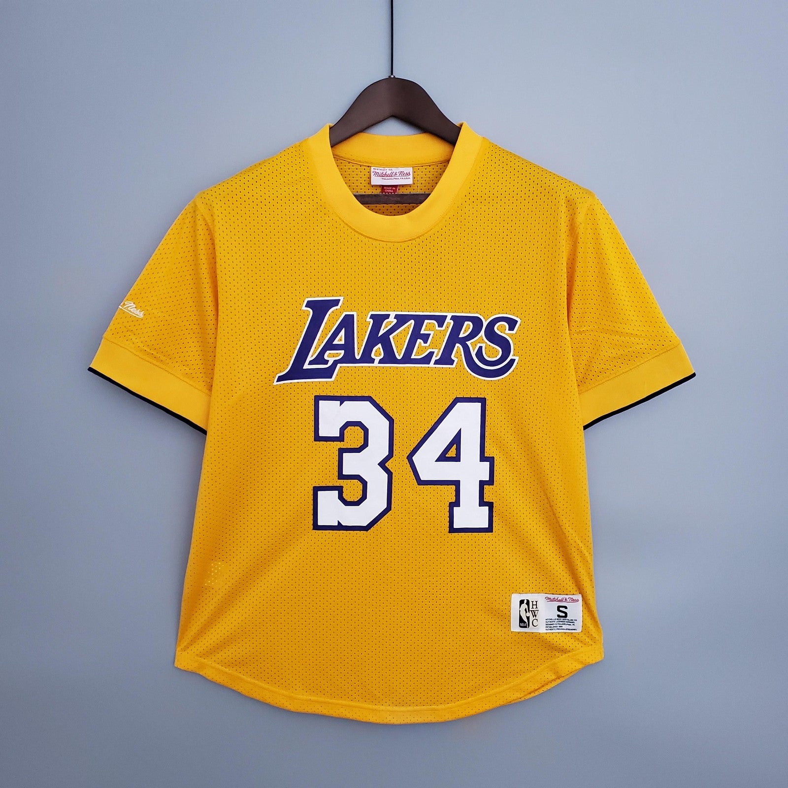 Mitchellness Lakers Yellow No 34 Oneial Retro Mesh Short Sleeve
