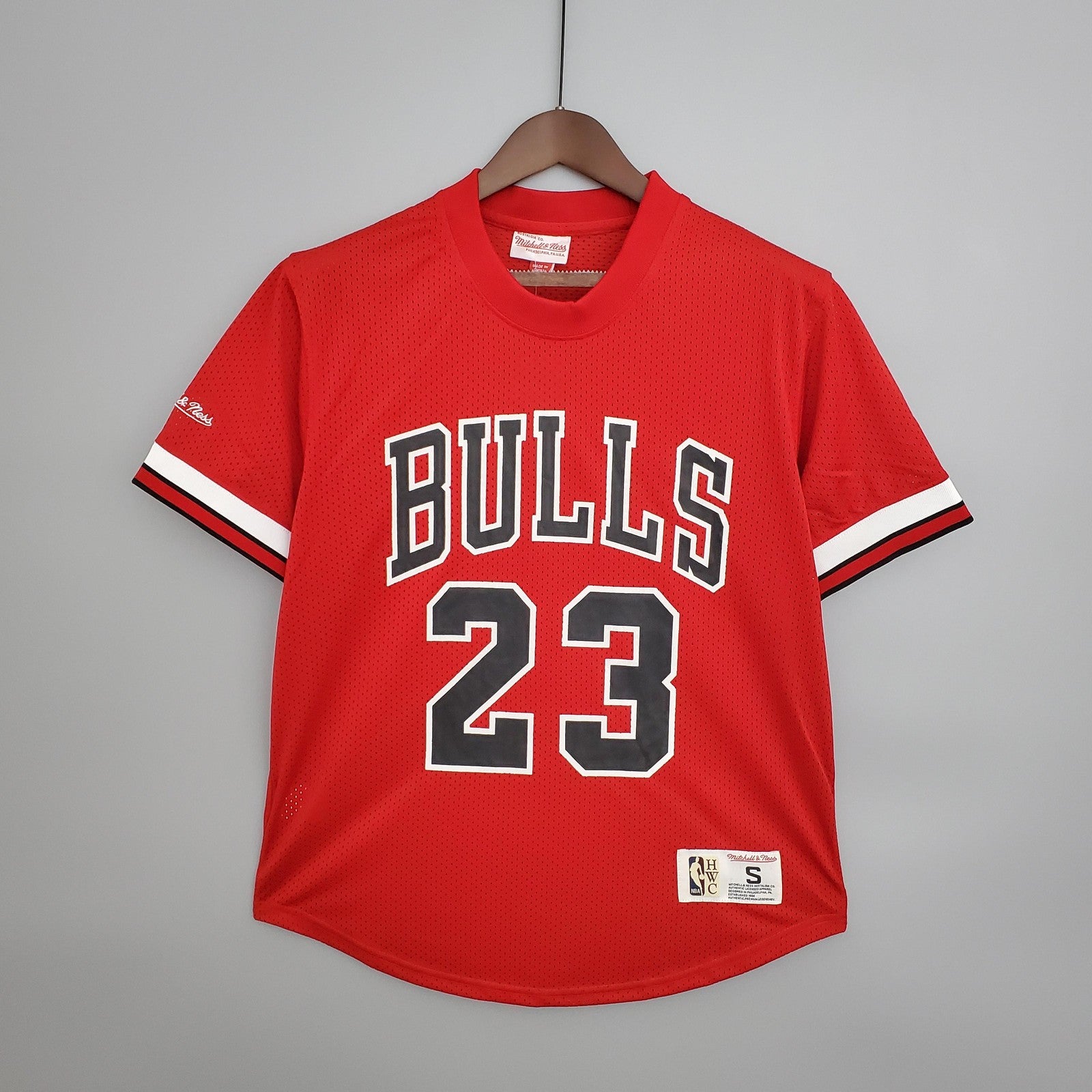 Mitchellness Bulls Red No 23 Jordan Retro Mesh Short Sleeve