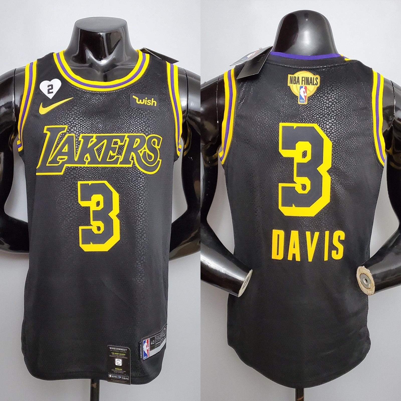 New Davis #3 Los Angeles Lakers Black Nba Jersey Nike Connect Recognition