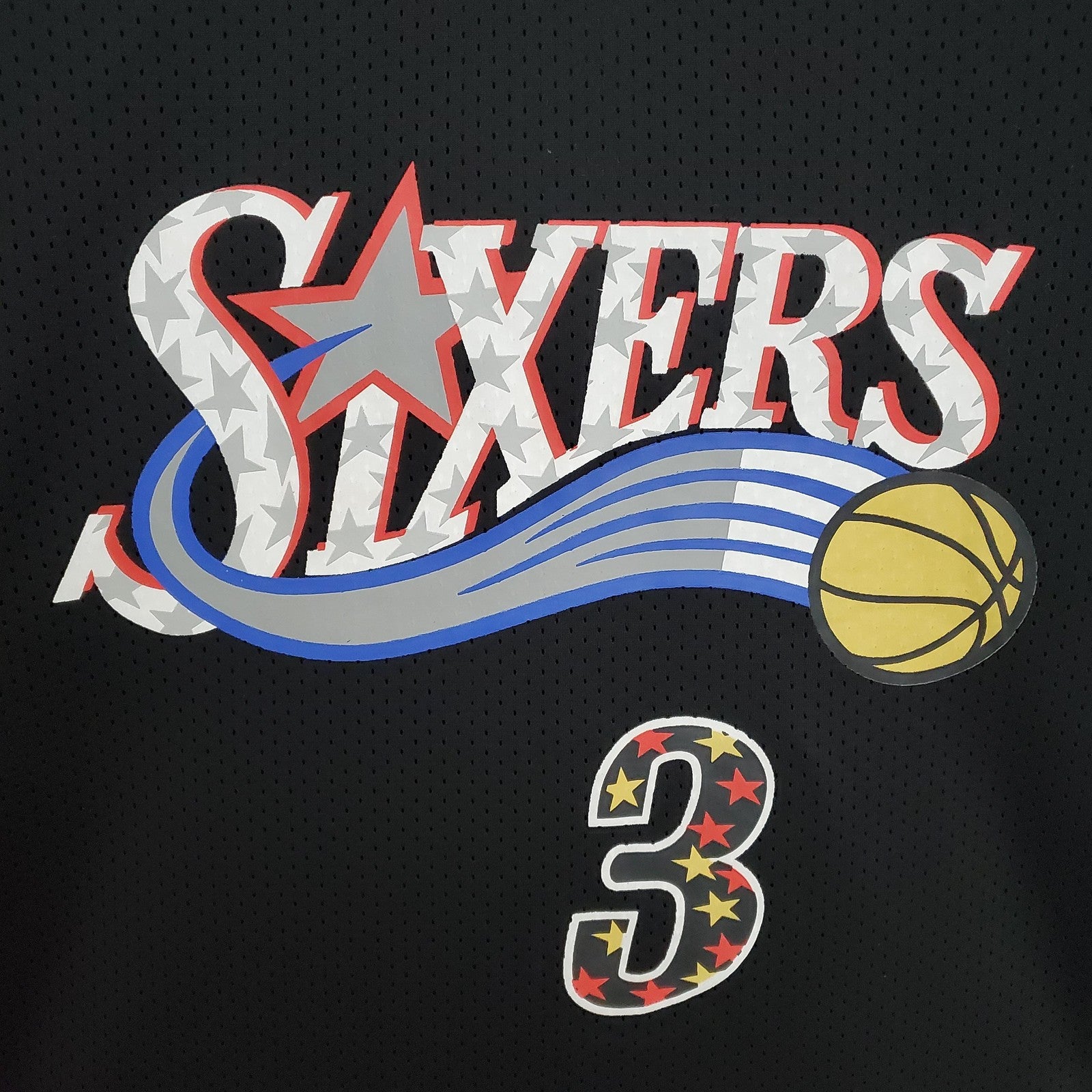 Mitchellness 76ers Black No 3 Iverson Retro Mesh Short Sleeve