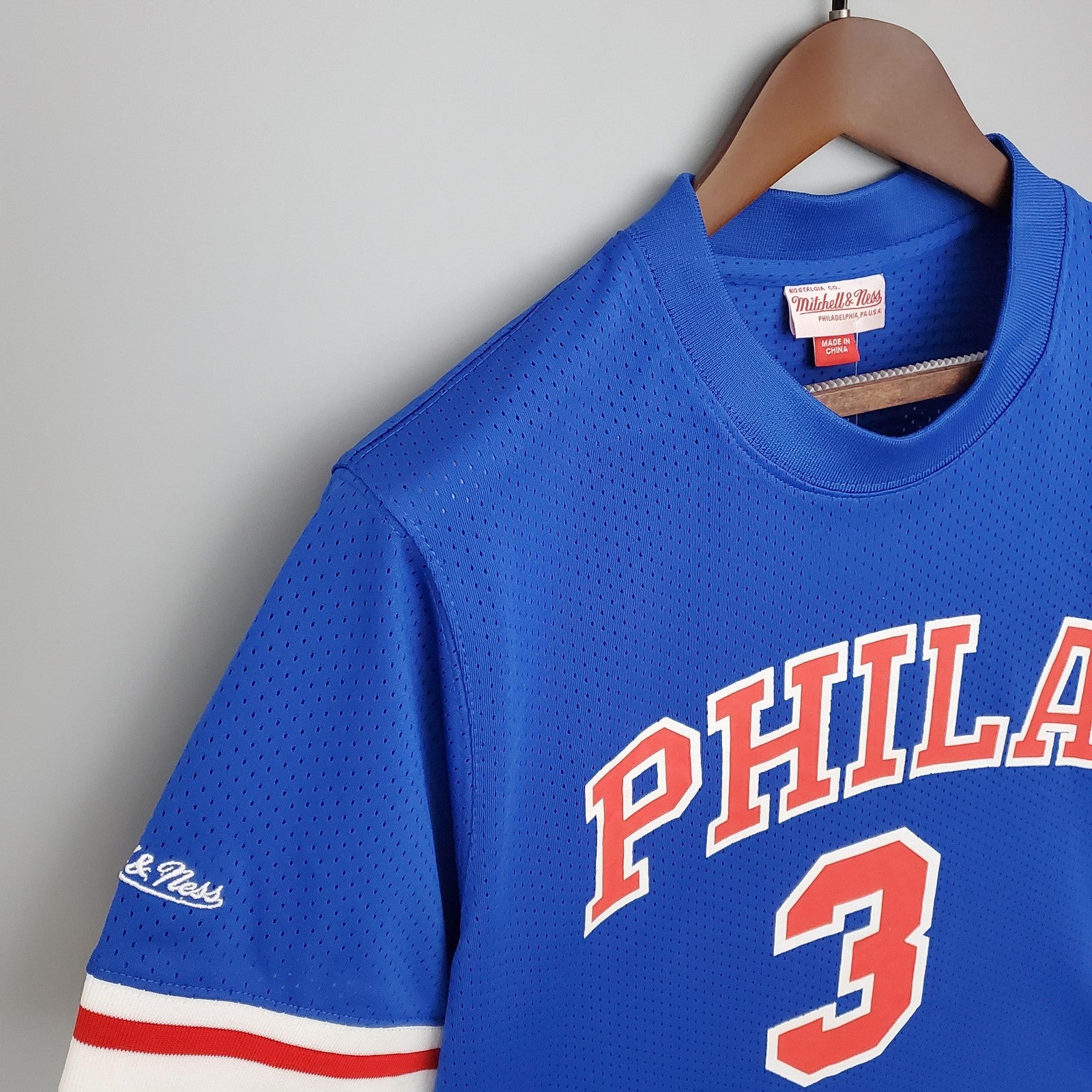 Mitchellness 76ers Blue No 3 Iverson Retro Mesh Short Sleeve
