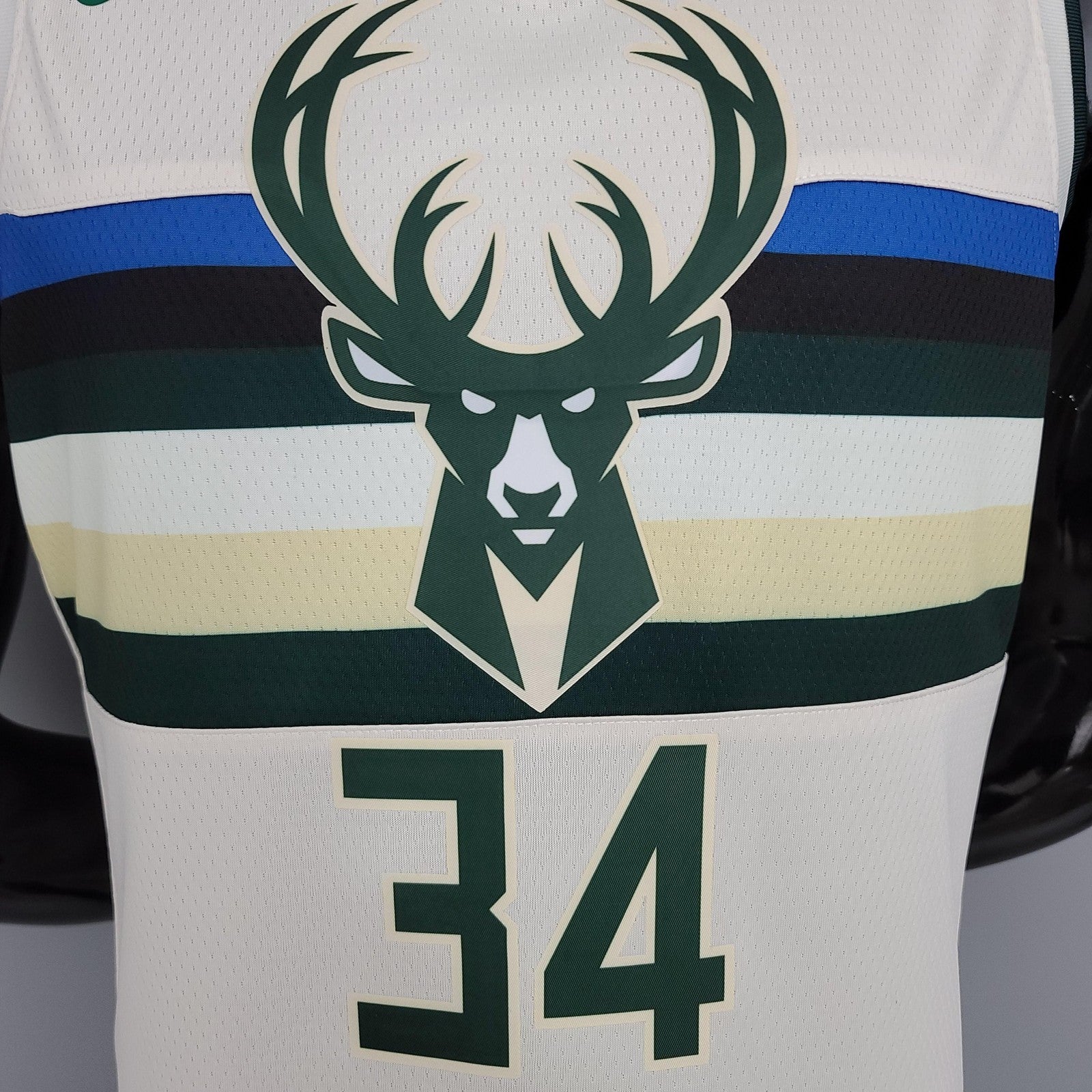 Antetokounmpo#34 Bucks Striped Off White Nba Jersey