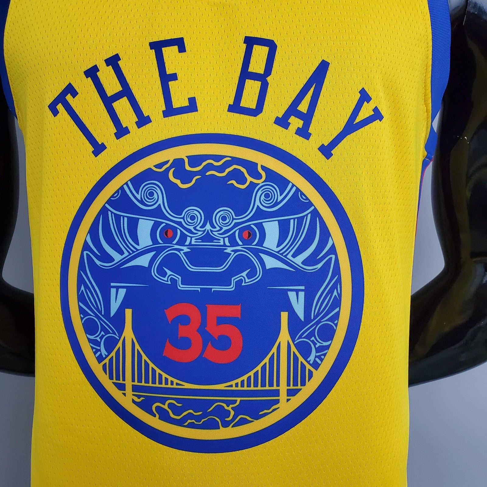 2018 Golden State Warriors Durant#35 Chinese Dragon Robe Yellow Nba Jersey