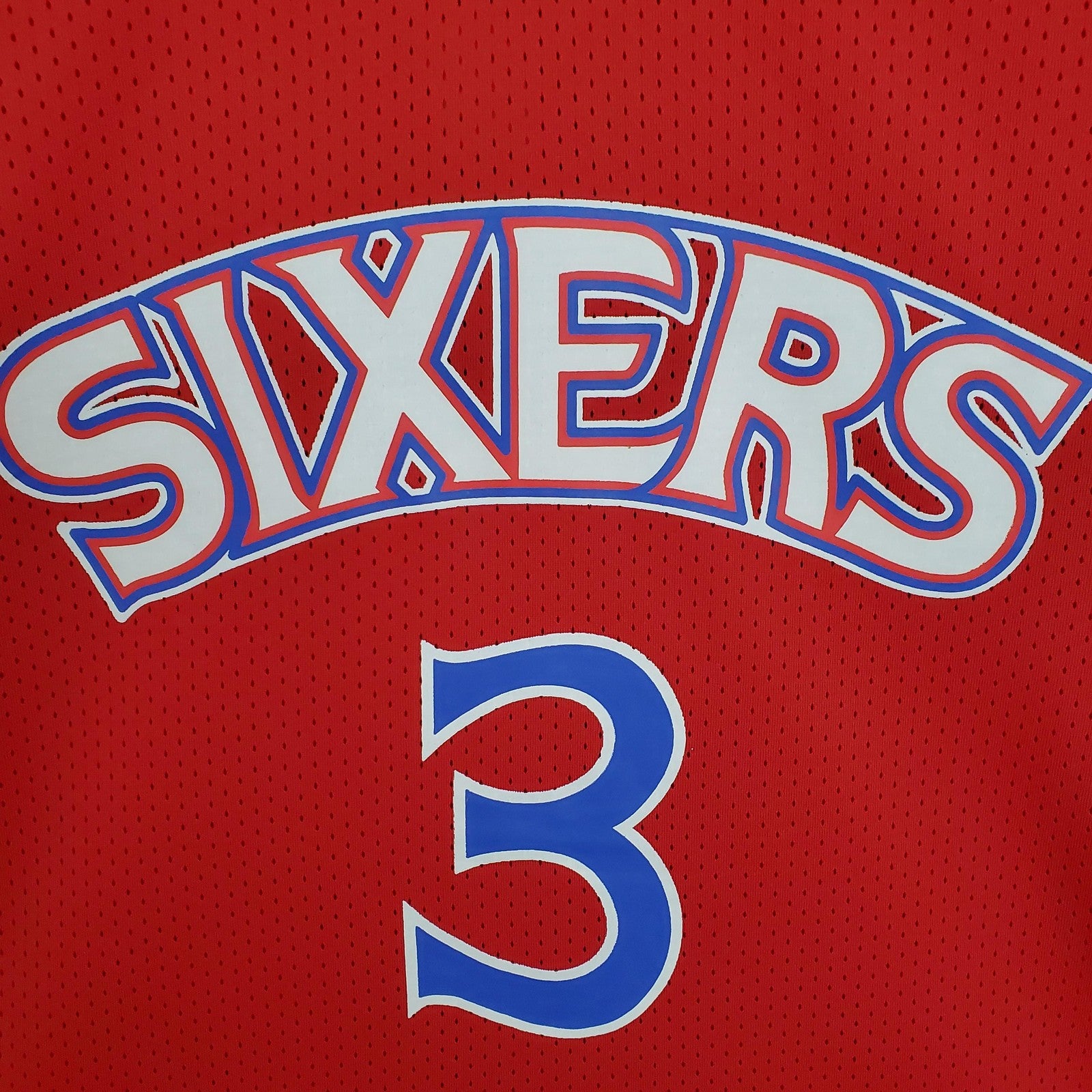 Mitchellness 76ers Red No 3 Iverson Retro Mesh Short Sleeve