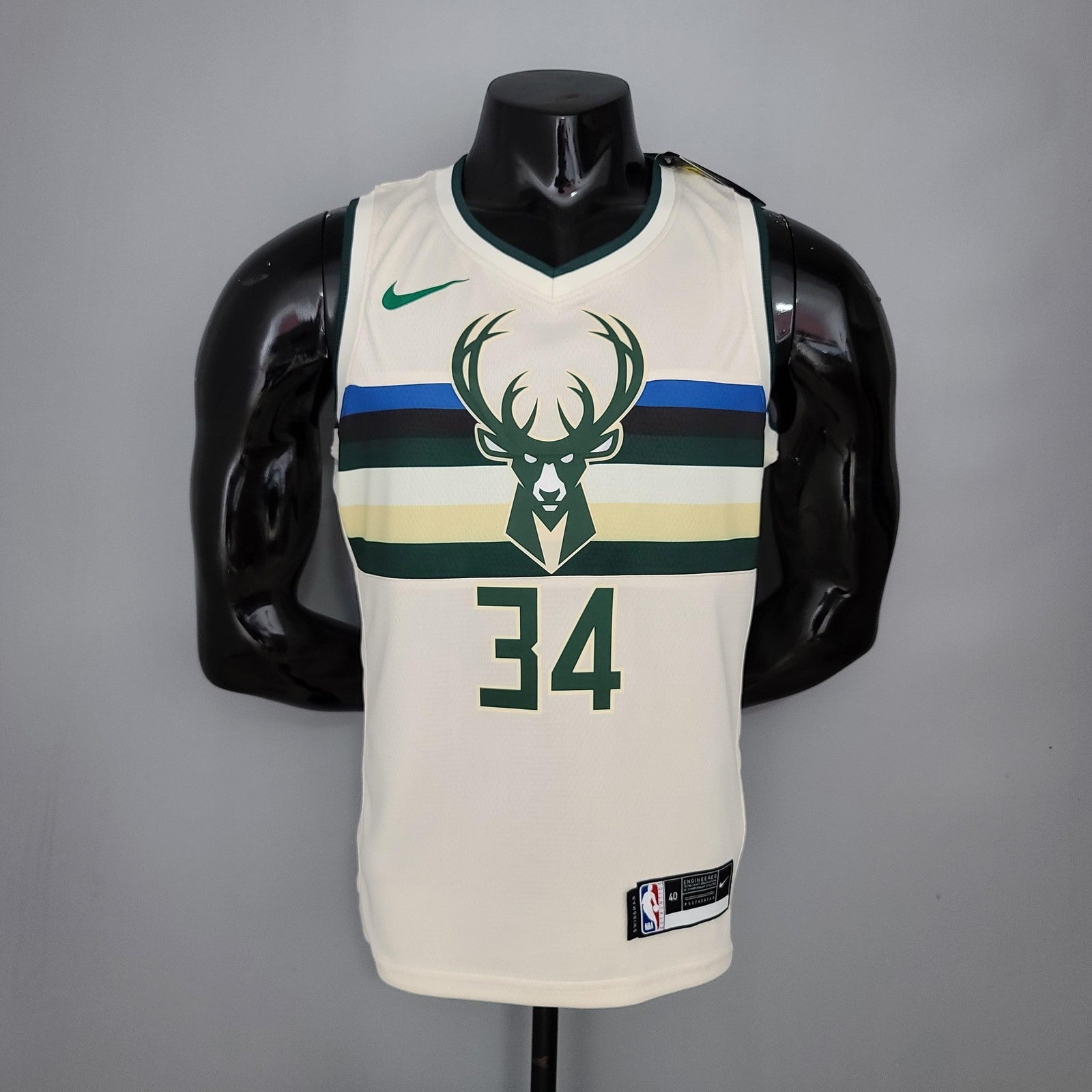 Antetokounmpo#34 Bucks Striped Off White Nba Jersey