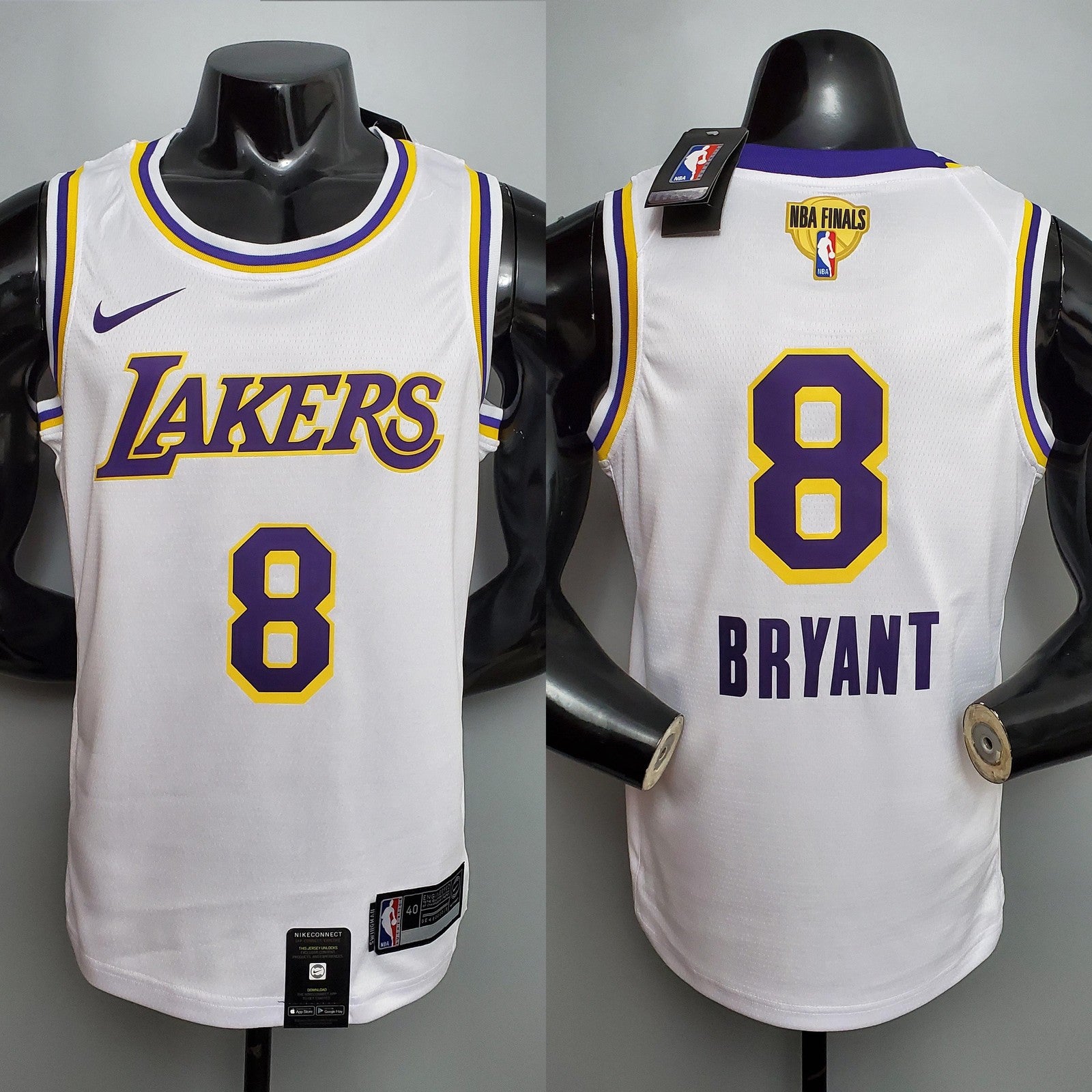 New Bryant #8 Los Angeles Lakers Round Neck White Nba Jersey Nike Connect Recognition